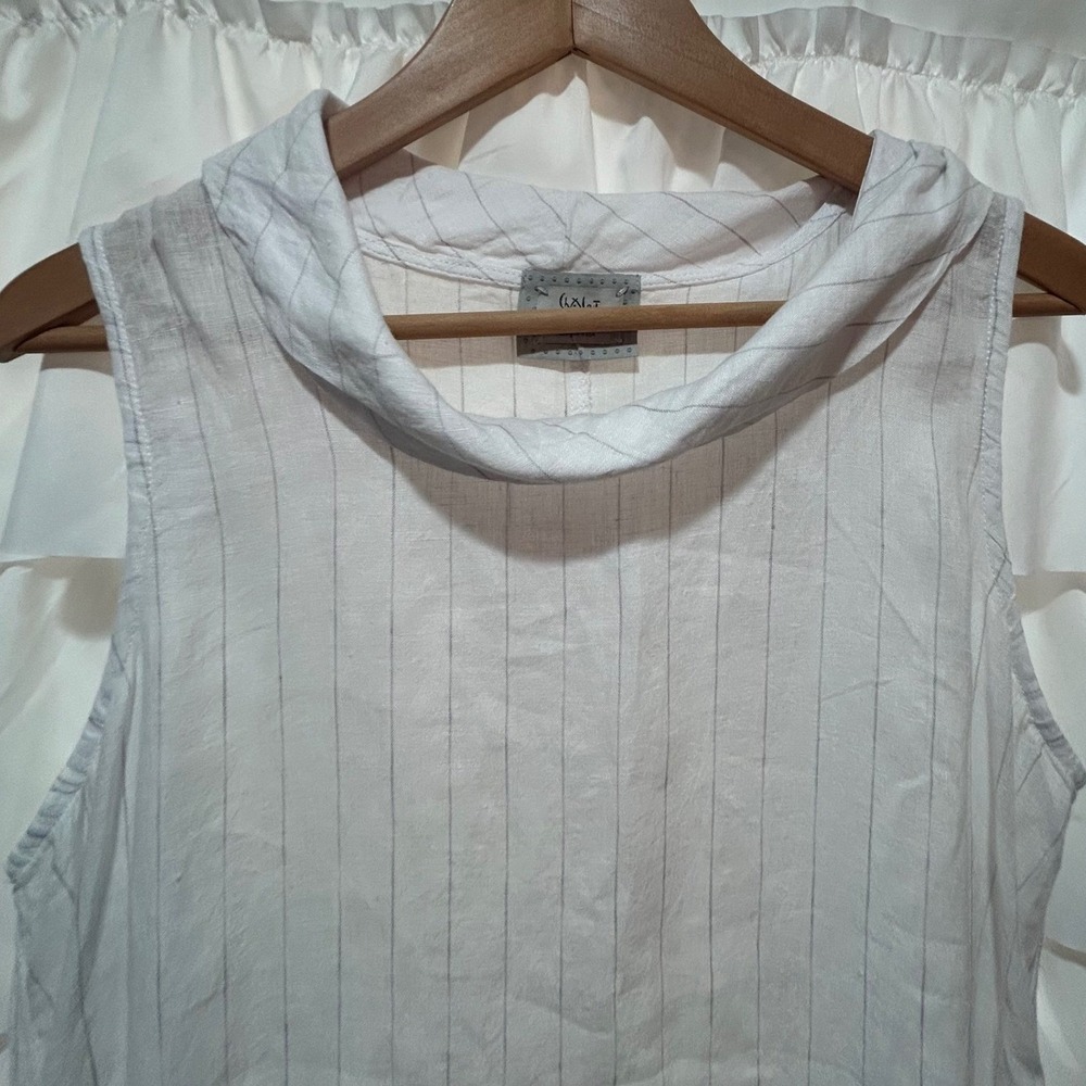 Chalet et Ceci White 100% Linen Coastal Cowlgirl Neck Tunic Dress Made in USA - Picture 3 of 8